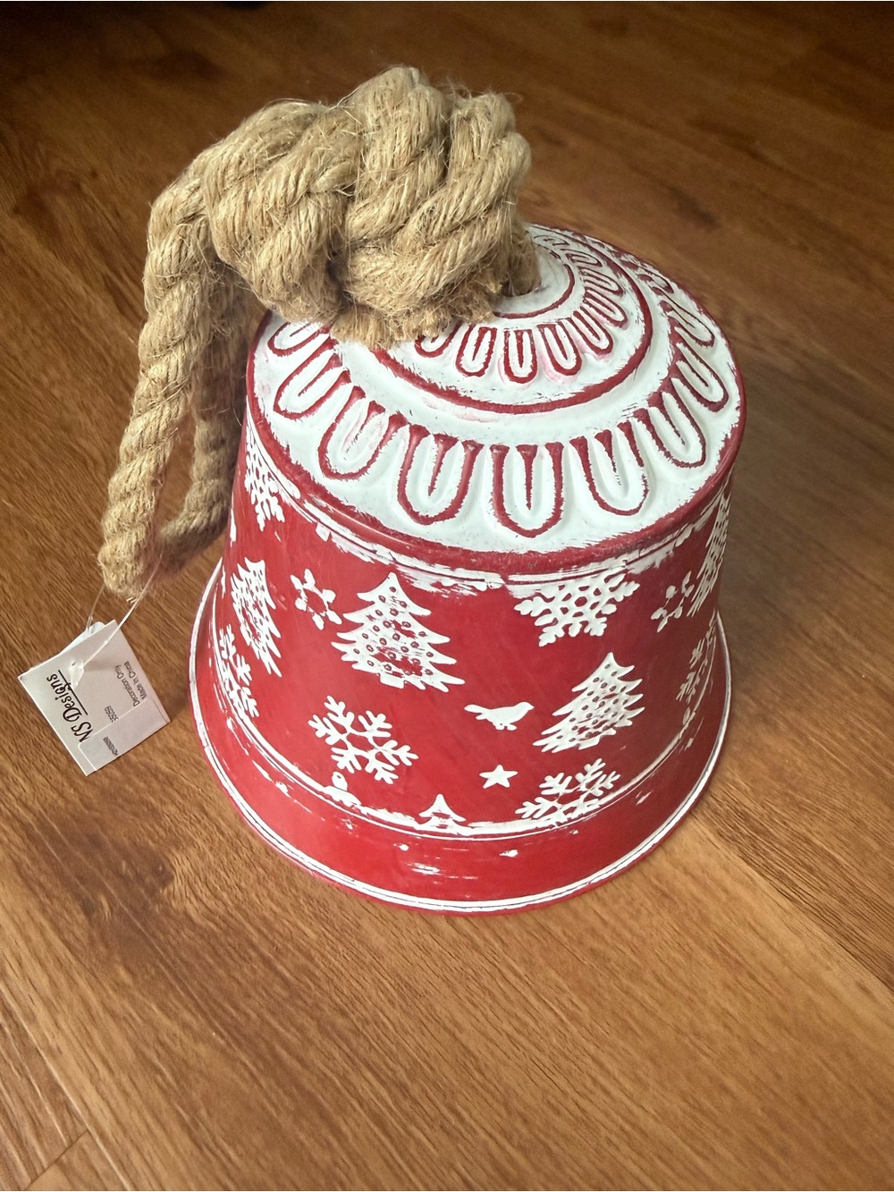 Large Holiday Hanging Bell - Red and White